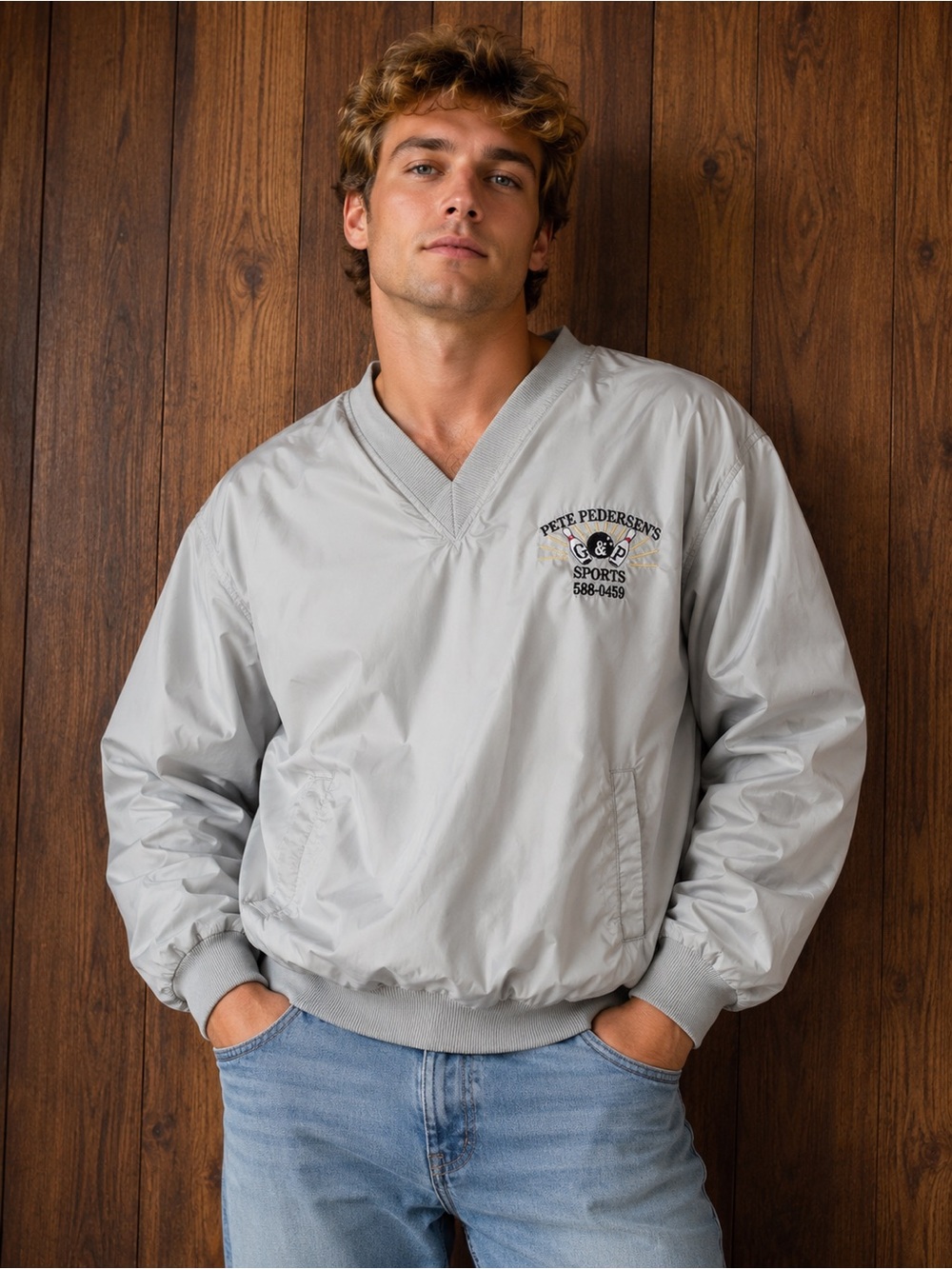 Vintage Bowling Windbreaker XL Retro Pullover Sports Jacket Embroidered
